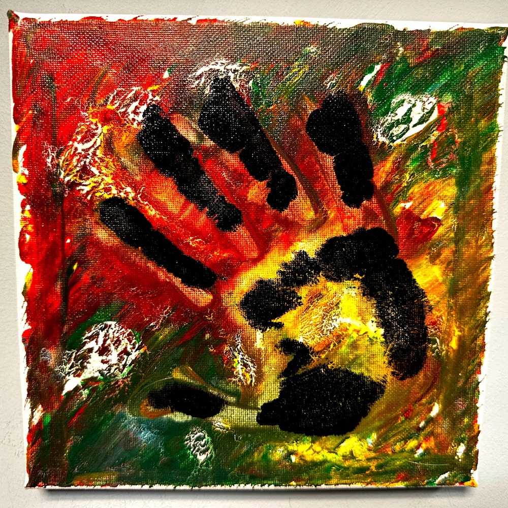 Hand print fruits roll up inspired painting